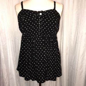 Torrid Size 0 Sleeveless Spaghetti Strap Babydoll Black White Polka Dot Shirt